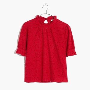 Madewell Eyelet Ruffle-Neck Keyhole Top